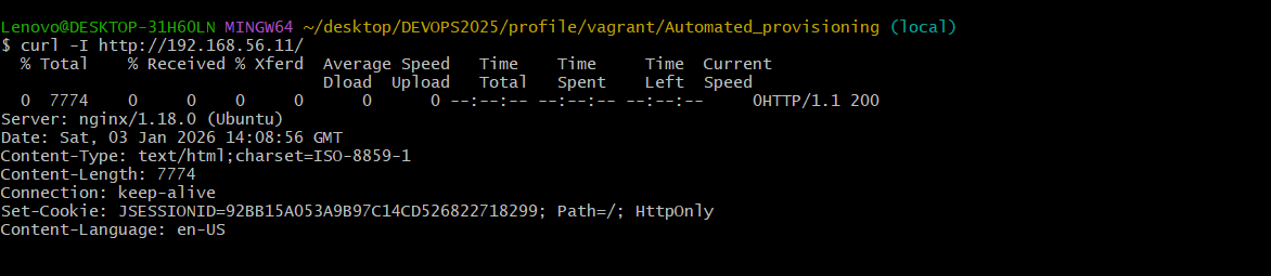curl Test – HTTP 200 OK über Nginx