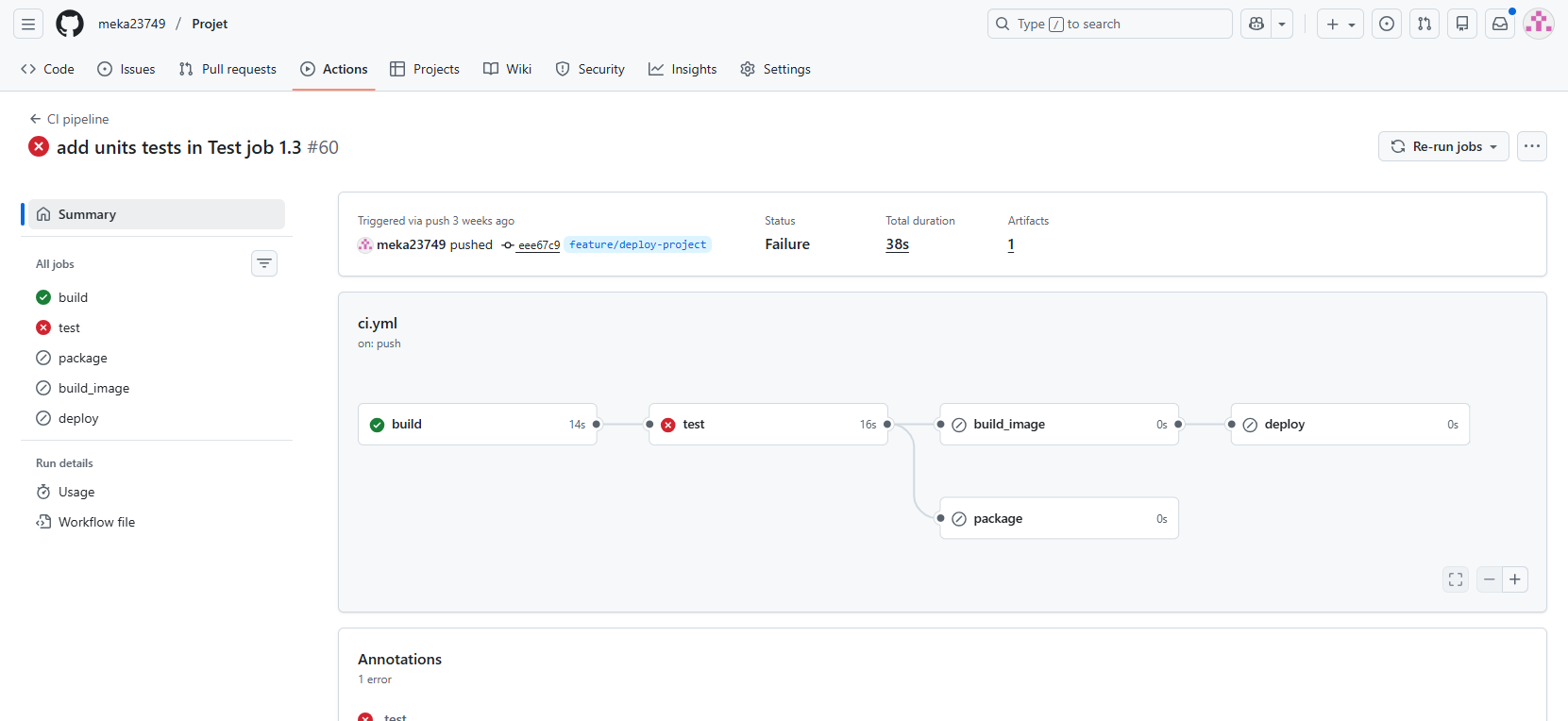 GitHub Actions – Fehlgeschlagener CI-Run