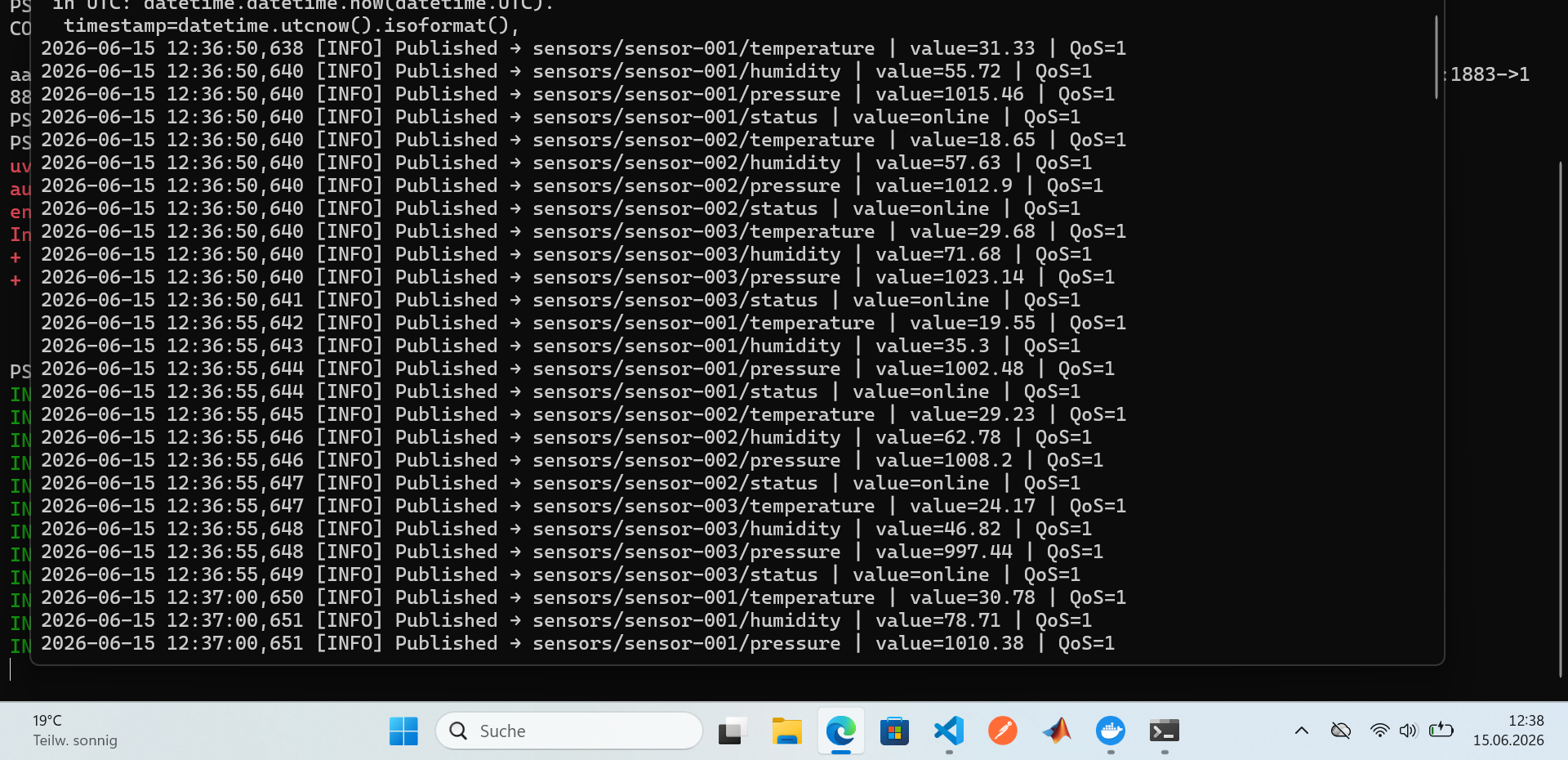 MQTT Sensor Simulator läuft